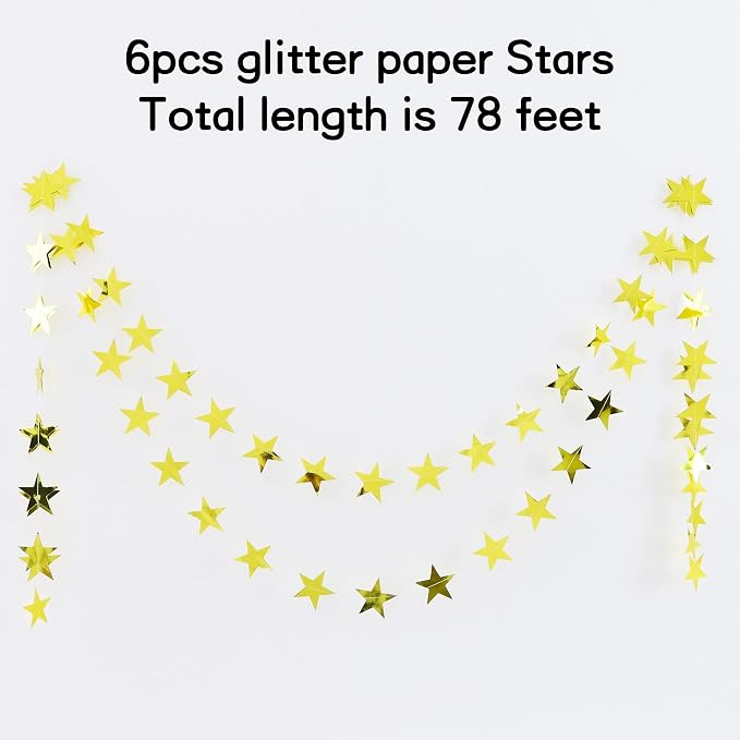 BEISHIDA Gold Glitter Star Garland Decor Twinkle Star Banner Backdrop - Image 2