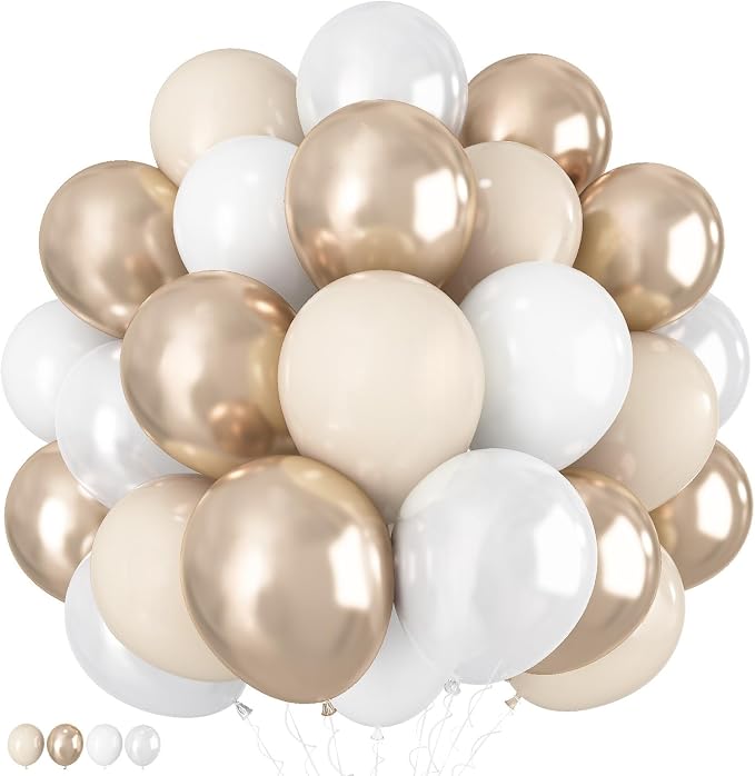 Champagne Gold and White Balloons, Neutral Ivory White Gold Balloons by Lingqiang
