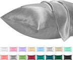Lirex Satin Pillowcase for Hair and Skin, Super Soft and Cooling Similar to Silk, 2 Pack Standard Size 20"X 26" Pillow Cases with Envelope Closure, Gifts for Women Men, Dark Gray