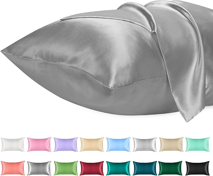 Lirex Satin Pillowcase for Hair and Skin, Super Soft and Cooling Similar to Silk, 2 Pack Standard Size 20"X 26" Pillow Cases with Envelope Closure, Gifts for Women Men, Dark Gray