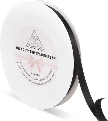 Black Stain Ribbon for Gift Warping, 3/8inch 50 Yards Solid Polyester Fabric by HandymanCrafts