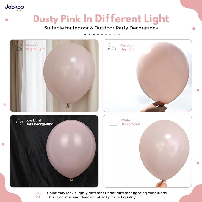 Jobkoo Dusty Pink Balloons, 12 Inch 50 Pcs Boho Blush Pink Latex Balloon | - Image 3