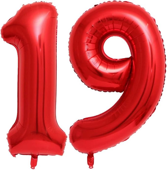 40 Inch Red 19 Balloons Giant 19 Balloons Red 19 Birthday Balloons 19th by LHOAVWE