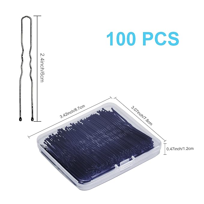 U Shaped Hair Pins, Sevensun 100PCS Ladies Hair Bun HairPin, With Storage Box, (2.4Inches), (Black)