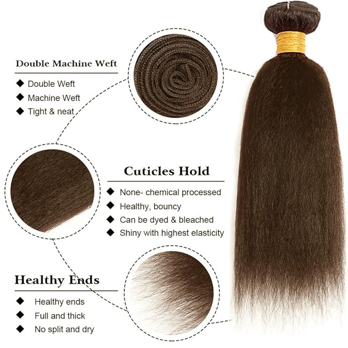 Color 4 Kinky Straight Bundles Human Hair Chocolate Brown Bundles 24 26 28 Inch Niegmeag Hair Unprocessed Brazilian Virgin Remy Hair Extensions Double Weft Hair Weave