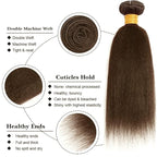Chocolate Brown Bundles Human Hair Color 4 Kinky Straight Bundle Brazilian Virgin Remy Hair 3 Bundles 24 24 24 Inch Niegmeag Double Weft Brown Yaki Straight Bundle Hair Weave 300g