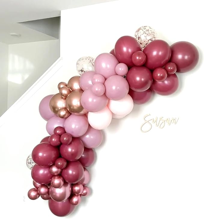 Burgundy Pink Balloon Garland Arch Kit, Burgundy Ruby Red Dusty Purple Pastel - Image 6
