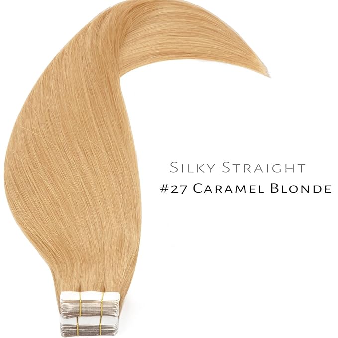 Lacer Seamless Tape in Human Hair Extensions - 16 Inch Natural Caramel Blonde Tape in Hair Extensions Color #27 Double Side 50g 20pcs/set