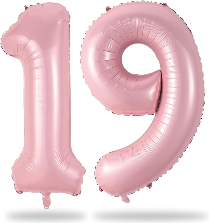 19th Birthday Balloon for Girls, 40 Inch Pastel Pink Number 19 Foil Balloons by Lingqiang