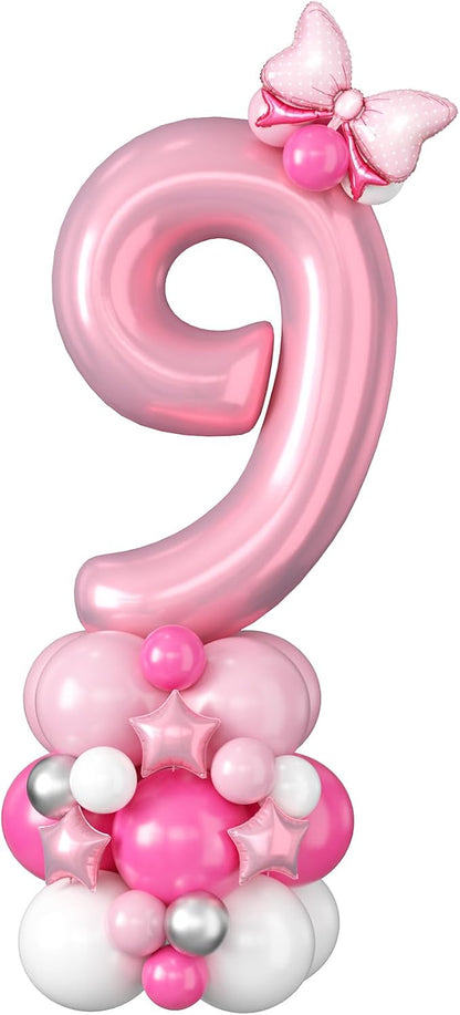 40 Inch Pink Number 9 Balloon for 9th Birthday Decoration Pastel Baby Pink by Domgoge