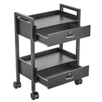 Salon Beauty Cabinet Cart Trolley 2-Layer Rolling Storage Drawer Organizer Wheels Lockable Tool Salon Station Barber Stylist Equipment Makeup Spa Cart (Black-2 Layer)