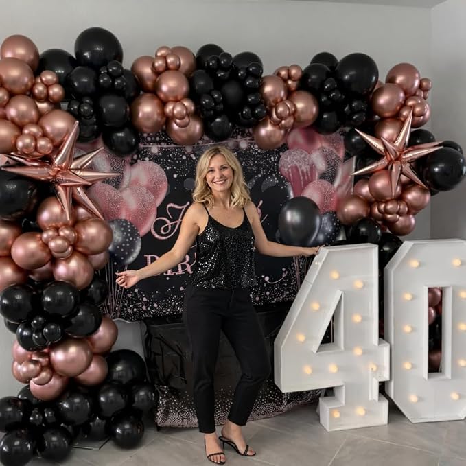 HILAVO Rose Gold and Black Balloons, 12Inch Metallic Rose Gold and Confetti - Image 3