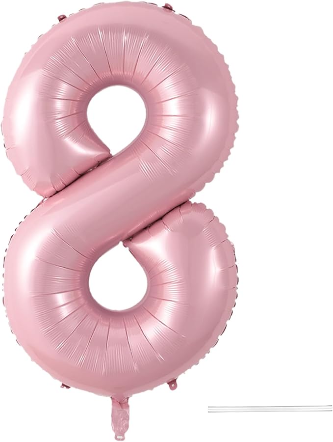 Light Pink 8 Balloon, 40 Inch Large Pastel Pink Foil Helium Number Balloons 0-9 by KYGNE