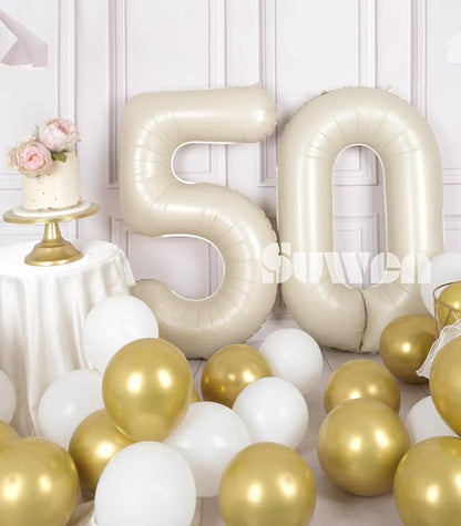 SUWEN 40 Inch Large Cream White 50 Balloon Numbers Big Foil Helium Number - Image 2