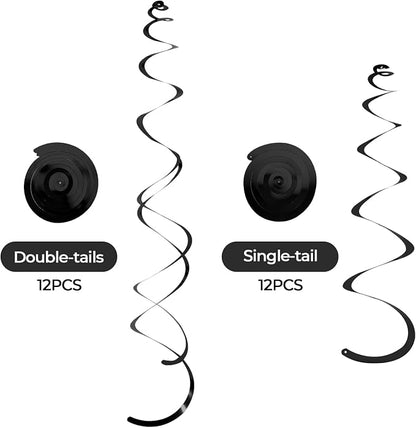 24 PCS Black Hanging Swirl, Sparkle Ceiling Hanging Decorations, Plastic - Image 3