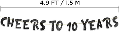 Pre-Strung Cheers to 10 Years Black Glitter Banner - Image 4