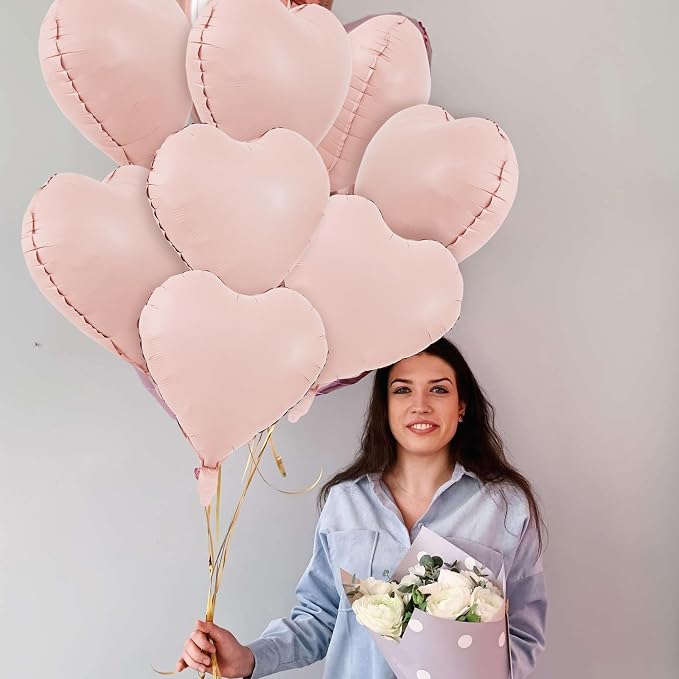 TONIFUL 30 Pcs 18 Inch Muted Dusty Pink Heart Shape Foil Mylar Balloons | - Image 5