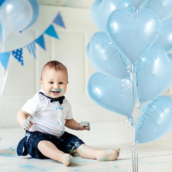 TONIFUL 30 Pcs Baby Blue Heart Balloons 18 Inch Heart Shape Foil Balloon | - Image 5