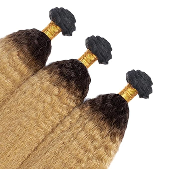 1B27 Human Hair Bundles Ombre Kinky Straight Bundles 22 24 26 Inch Niegmeag Virgin Remy Hair Extensions Double Weft 2 Tone Black and Honey Blonde Bundle 150g