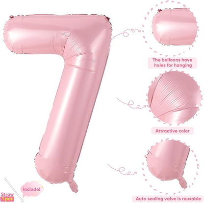 Light Pink 7 Balloon, 40 Inch Large Pastel Pink Foil Helium Number Balloons 0-9 - Image 3