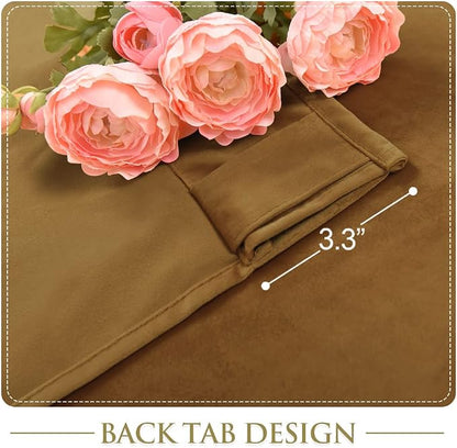 Gold Brown Velvet Curtains 108 inches Long Fall Decor | Light Blocking Thermal - Image 5