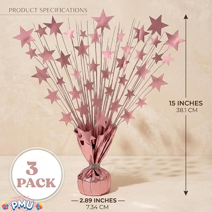 PMU 3 Pack Bursting Star Metallic Foil Spray Centerpiece- Baby Pink Balloon - Image 2