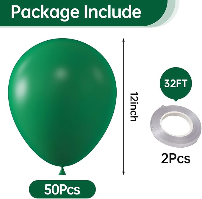 12 Inch Dark Green Balloons, Baby Shower, Graduate Party Decorations - Image 2