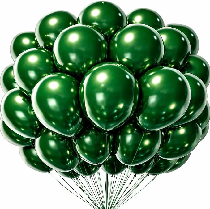 Dark Green Balloons 100 Pack, 12 Inch Latex Party Balloons, Round Helium Forest by Tamodan+for+better