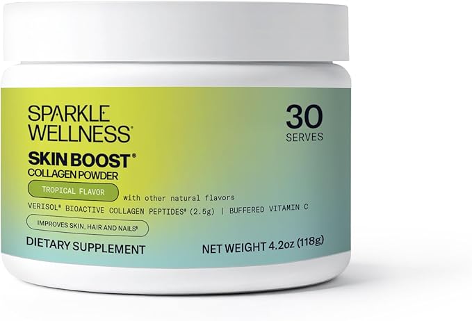 Sparkle Wellness VERISOL Bioactive Hydrolyzed Collagen Peptides | Collagen Powder Supplement with Vitamin C for Skin, Hair & Nail Health | Skin Boost (Tropical) [30-Serves]