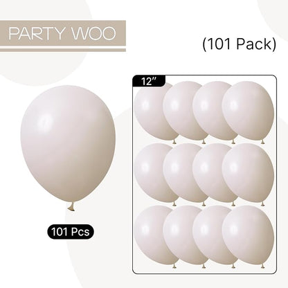 PartyWoo White Balloons 101pcs Sand White Beige Cream Ivory Boho Neutral | 12 - Image 7