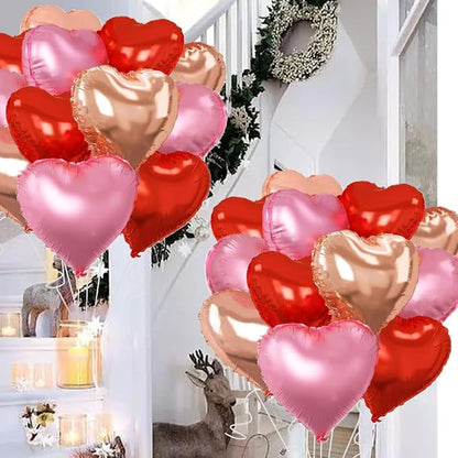 Rose Gold & Red Heart Balloons，18 Inch Light Pink Foil Love Heart Shaped - Image 4