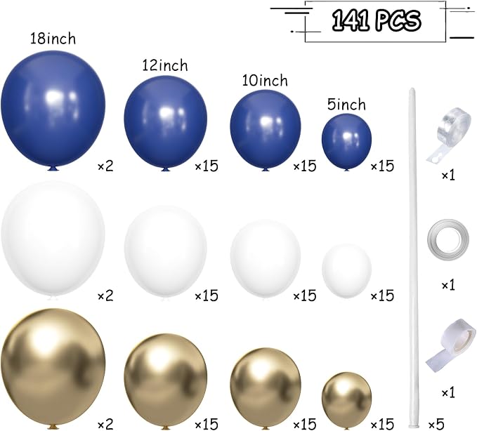 MEBAY Blue White Gold Balloons Garland Arch Kit - Image 2