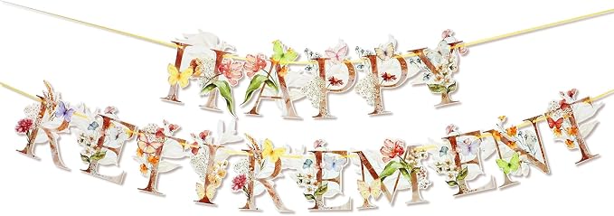 Flower Butterfly Happy Retirement Banner, Colorful Wildflower & Butterflies by BeautyofParty