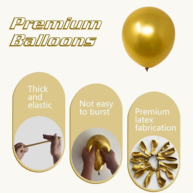 Metallic Gold Balloons 145pcs Different Sizes 5in 10in 12in 18in Chrome Gold - Image 3
