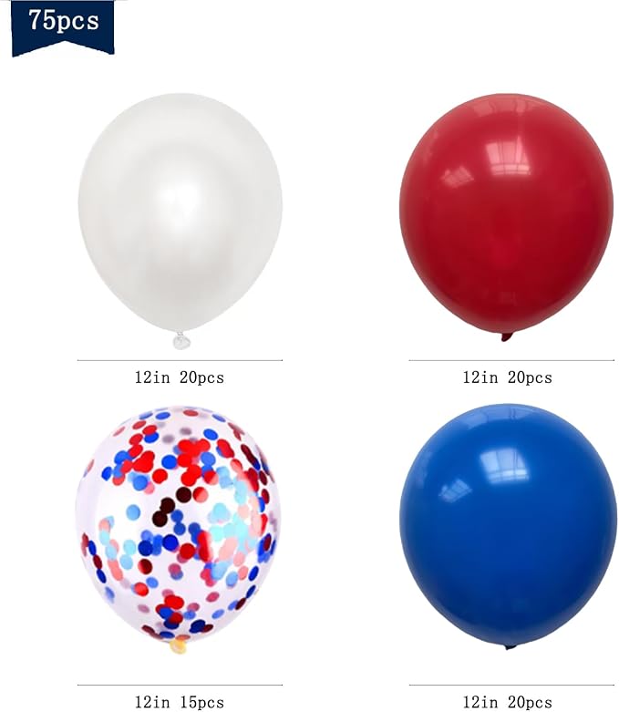 75pcs Red White and Blue Latex Balloons - Image 2