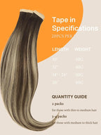 DOORES Balayage Chocolate Brown to Honey Blonde 20 Inch 50g 20pcs Remy Human Hair Extensions Silky Straight Natural Tape in Hair Extensions