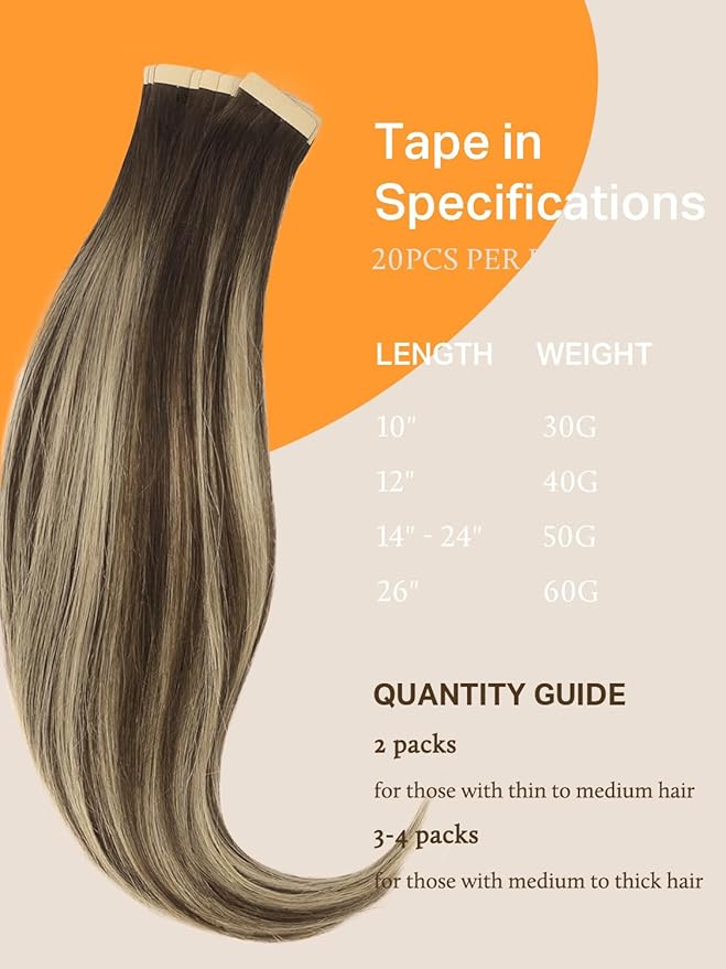 DOORES Tape in Hair Extensions Human Hair, Balayage Chocolate Brown to Honey Blonde 26 Inch 20pcs 60g, Remy Hair Extensions Seamless Straight Tape in Real Hair