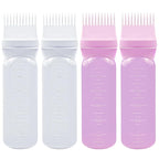 ELANE 4 Pcs Root Comb Applicator Bottle 6oz,Hair Oil Applicator Bottle for Hair,Oil Comb Applicator Hair Bottle Applicator for Hair Dye Shampoos Hair Salons Camping Traveling(white+pink)