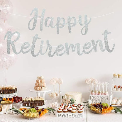 BEISHIDA Pre-Strung Glitter Silver Happy Retirement Banner Party Decoration | - Image 5