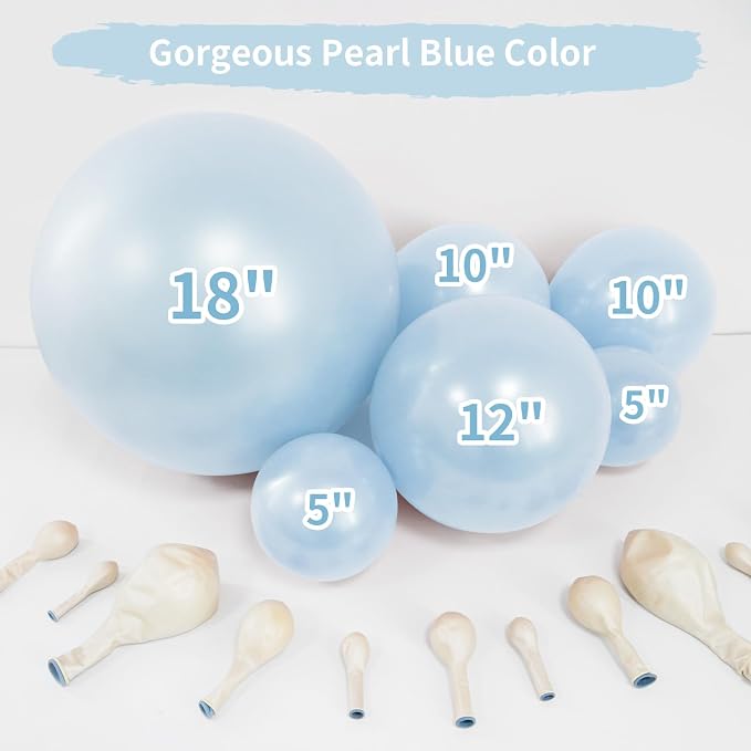 Double Pearl Blue Stuffed Balloons Different Size 115Pcs 5/10/12/18" Light Blue - Image 3