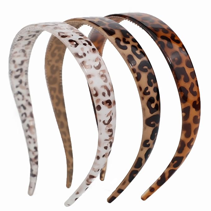 3 Pack Headbands Designed for Eyewear 0.79IN Plastic Non-Slip Headbands for Women Fashion Headbands with Teeth-Leopard