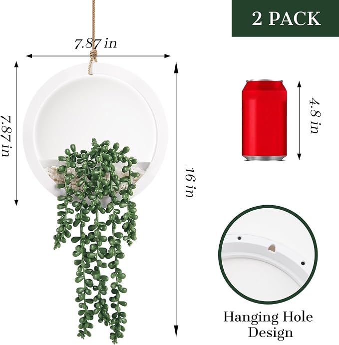 Der Rose 2 Pack 15" Artificial Hanging Plants in White Pots - Image 3