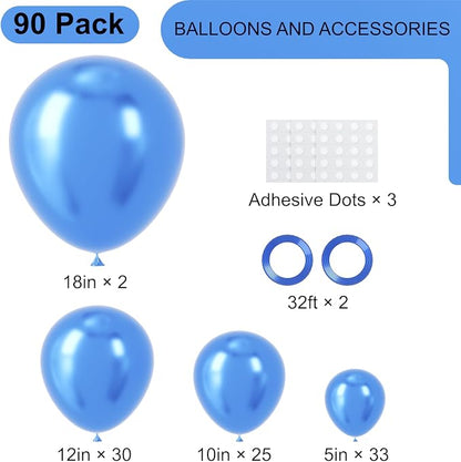 Voircoloria 90pcs Metcllic Blue Balloons Garland Arch Kit, 18 12 10 5 Inch | - Image 2