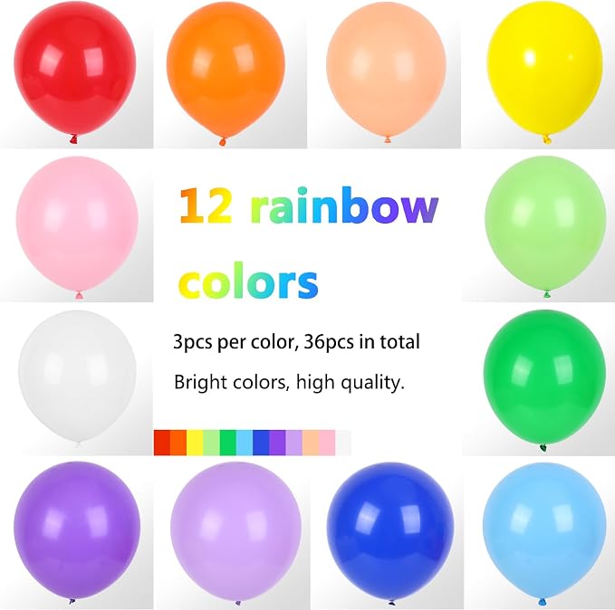 RUBFAC Rainbow Balloons 36pcs 18 Inch Large Colourful Latex Balloons - Image 4