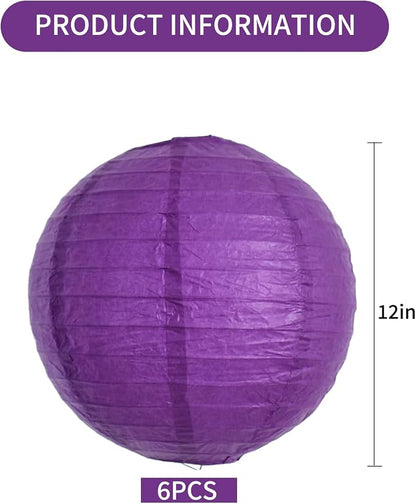 BEISHIDA 12 Inch Purple Paper Lanterns 6Packs Hanging Round Chinese Lantern | - Image 2