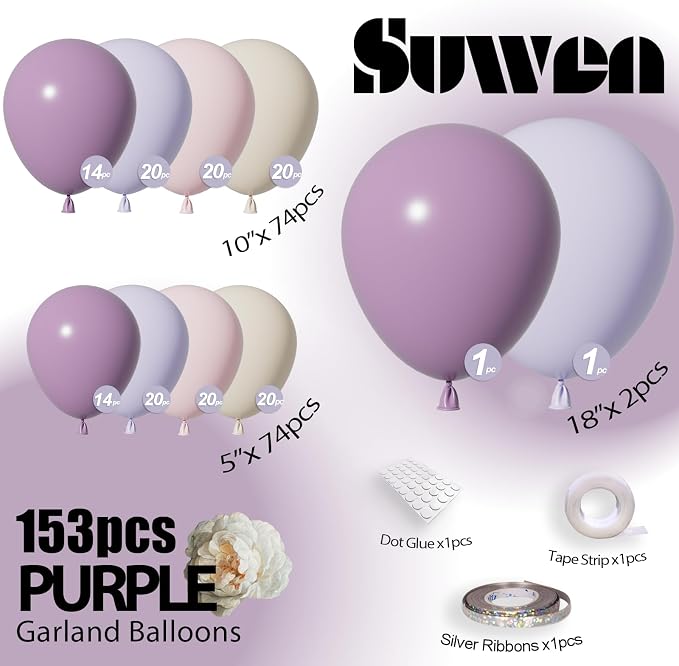 SUWEN Dusty Purple Balloon Arch Kit Garland 18 10 5Inch Light Pink Lavender | - Image 2