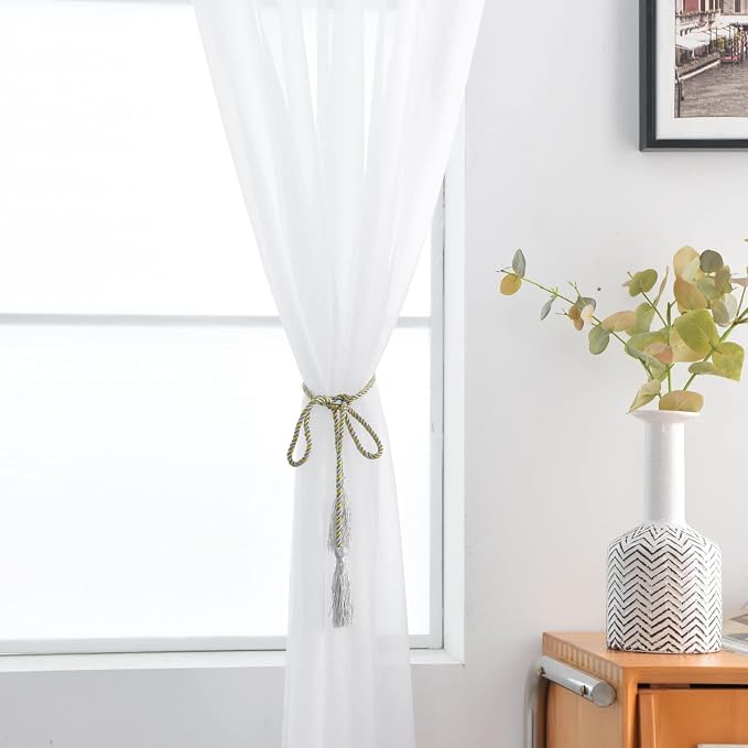 SpaceDresser Basic Rod Pocket Sheer Voile Window Curtain Panels White 1 Pair 2 - Image 4