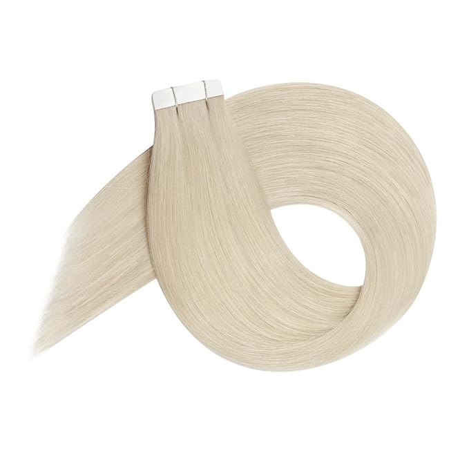 YoungSee Human Hair Tape in Extensions Platinum Blonde Tape in Hair Extensions Human Hair Platinum Blonde Invisible Tapes in Hair Extension 20pcs 16 Inch for Adding Hair Length 50g
