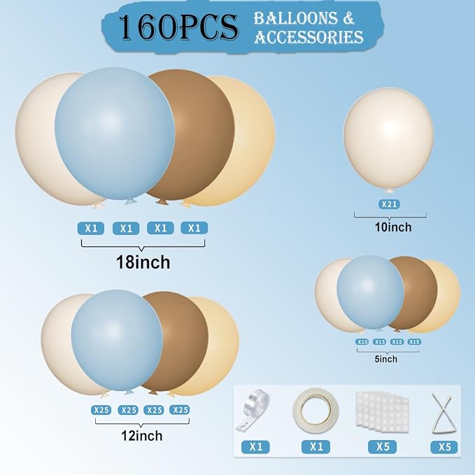 Dusty Blue Brown and White Balloon Arch Kit - Image 2