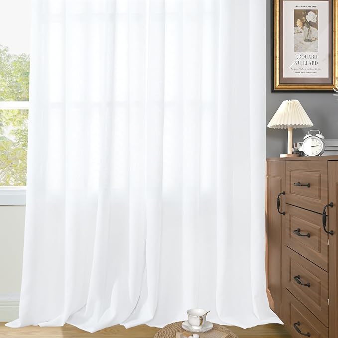 YoungsTex 63 Inch Length White Semi Sheer Curtains - Image 8